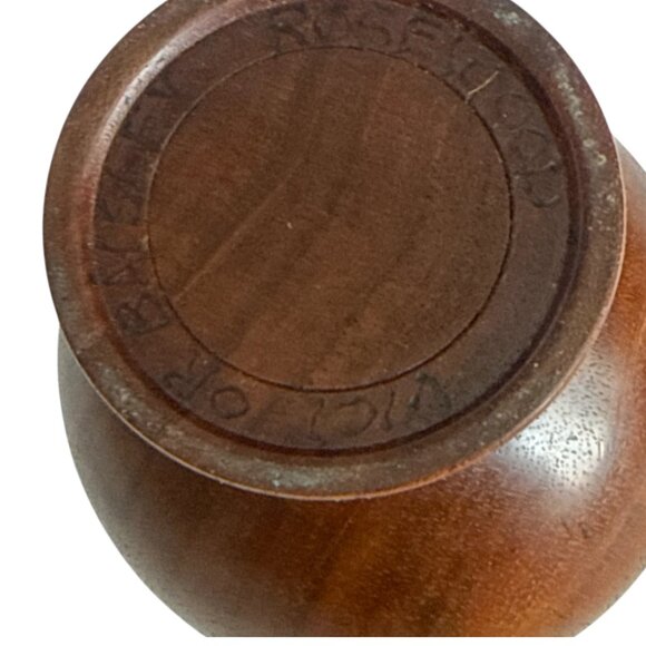 Victor Baslev Signed Hand Turned Rosewood Vase Mid Century 5.5” - Picture 5 of 5